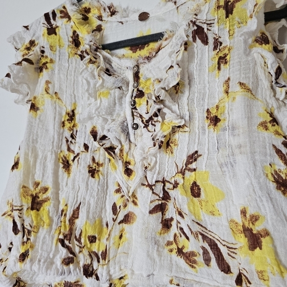 Free People Naya floral print boho cottagecore ruffled top Size S/XS - Picture 5 of 10